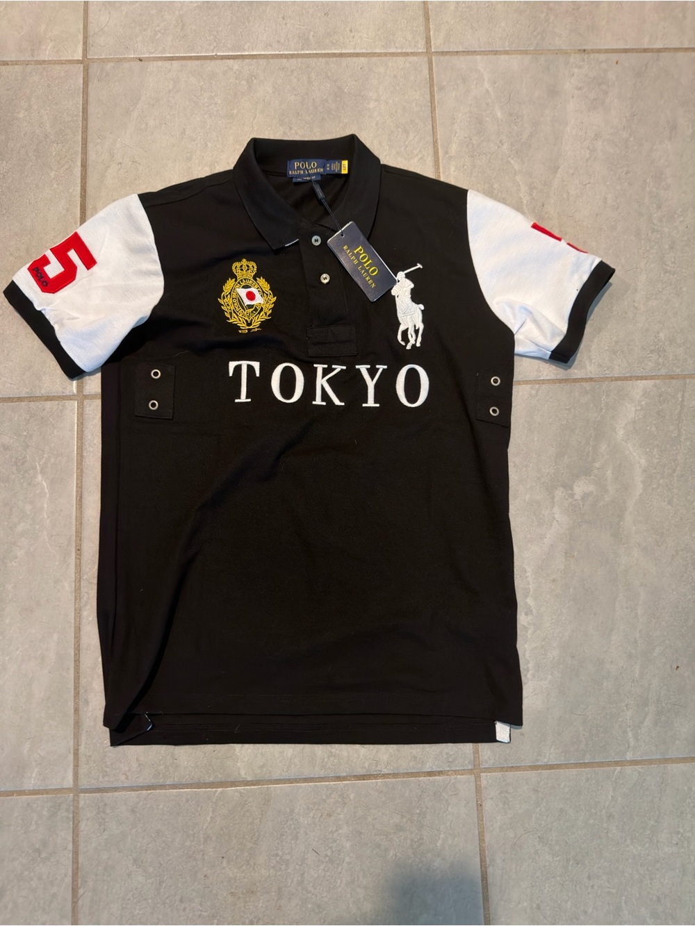 Ralph Lauren Black Tokyo Polo with White Sleeve Panels